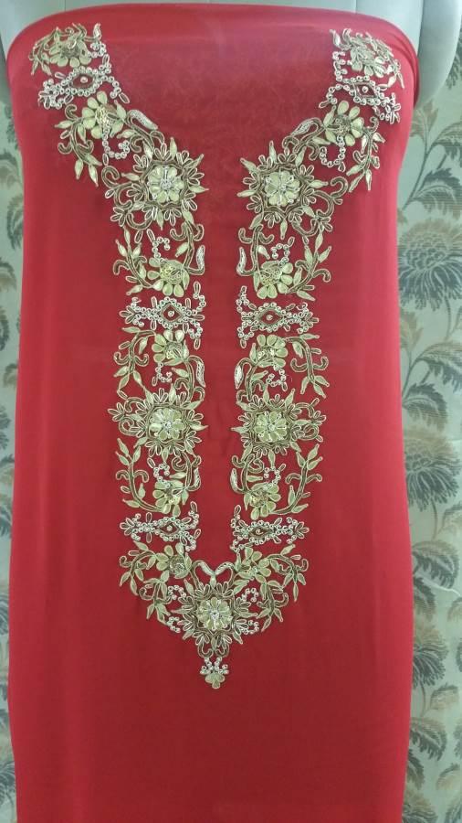 Jaipuri Gotta Patti Work Red Georgette Kurti Kurta Fabric GP55-Anvi Creations-Jaipuri Kurti Fabric