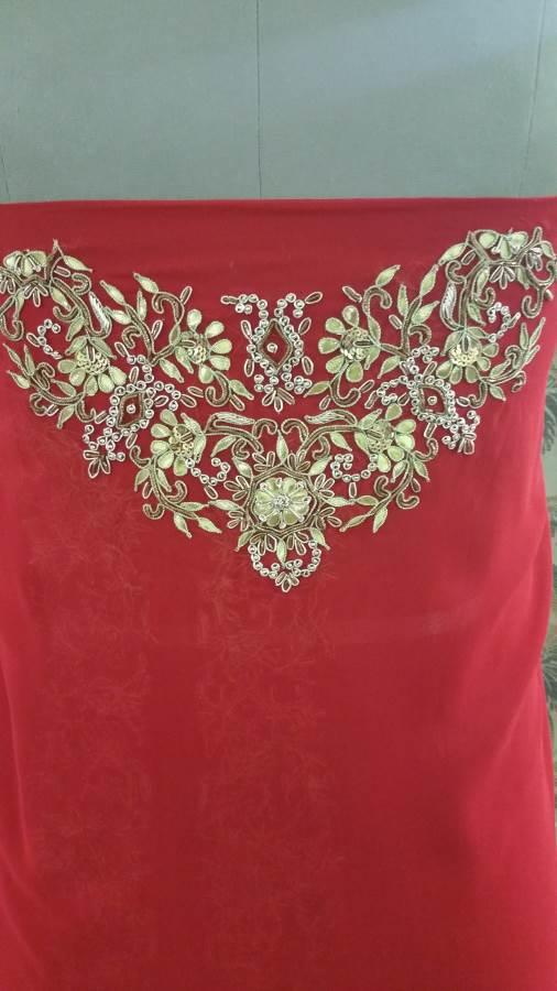 Jaipuri Gotta Patti Work Red Georgette Kurti Kurta Fabric GP55-Anvi Creations-Jaipuri Kurti Fabric