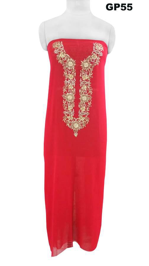 Jaipuri Gotta Patti Work Red Georgette Kurti Kurta Fabric GP55-Anvi Creations-Jaipuri Kurti Fabric