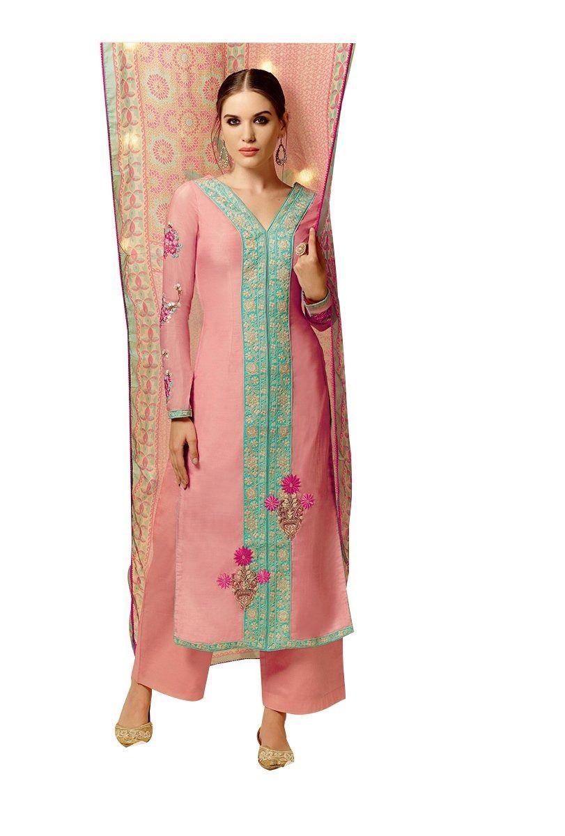 Heer Peach Satin Cotton Embroidered Dress Material SC5802-Anvi Creations-Salwar Kameez