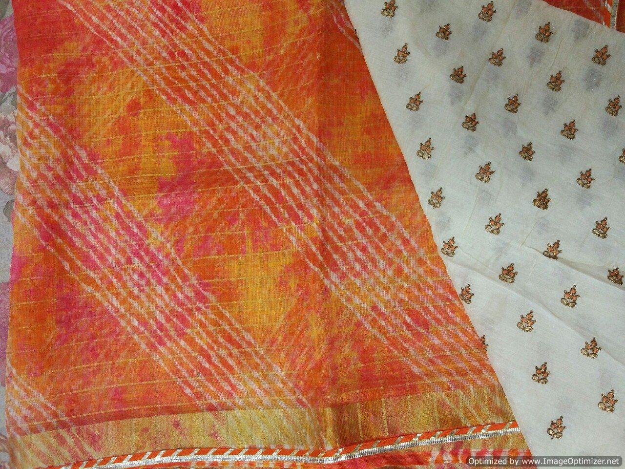 Designer Orange Zari Weaven Kota Shibori Saree KCS118-Ethnic's By Anvi Creations-Handloom Saree