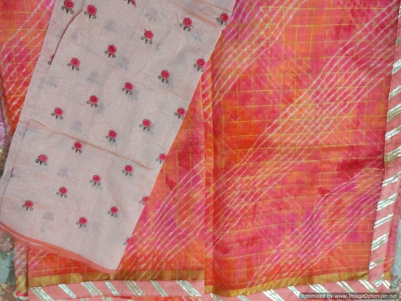 Designer Orange Zari Weaven Kota Shibori Saree KCS121-Ethnic's By Anvi Creations-Handloom Saree
