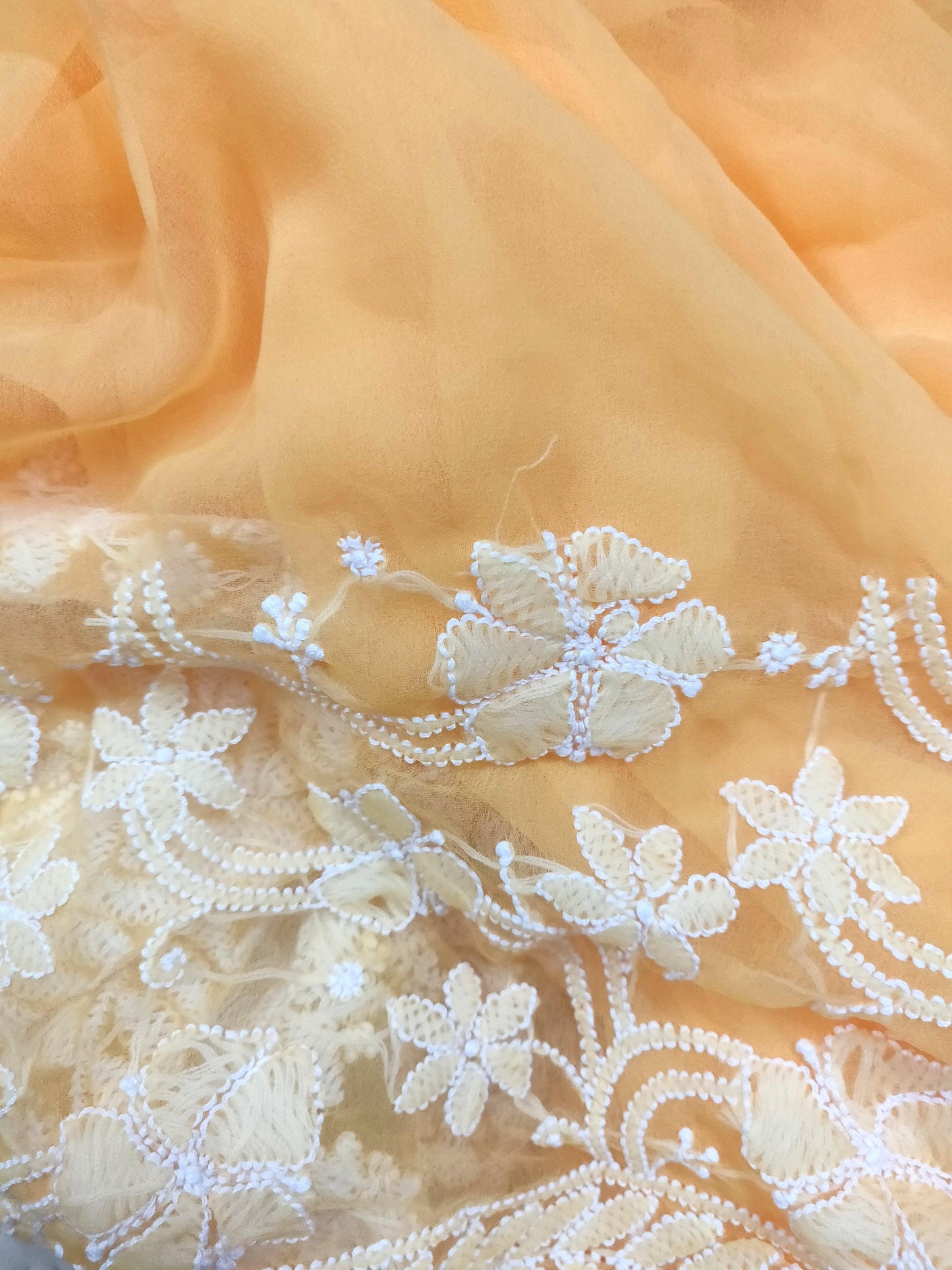 Hand Embroidered Heavy Chikankari Yellow Chiffon Saree CK24-Anvi Creations-Chiffon Chikan Saree,Chikan Lakhnavi Saree