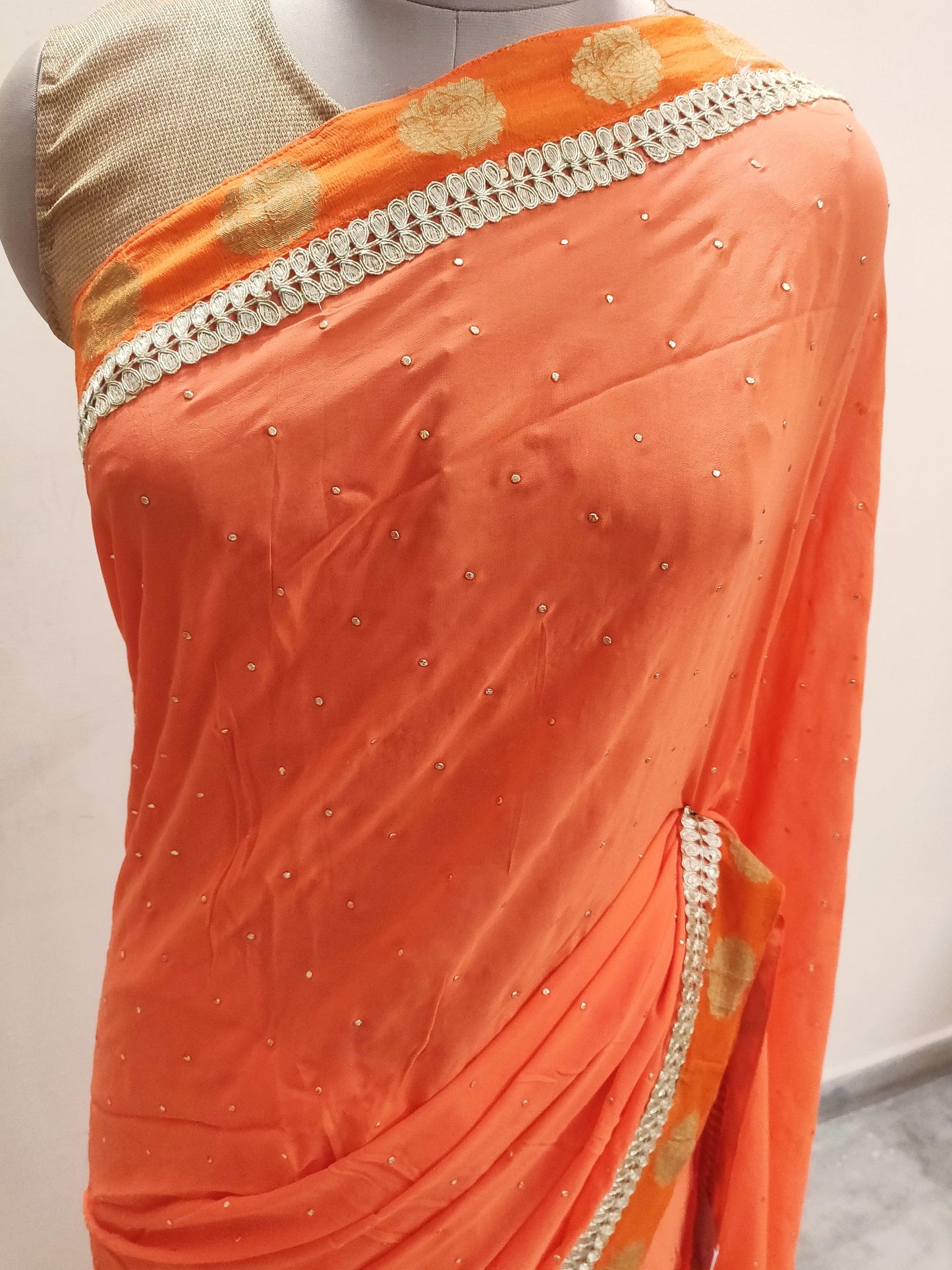 Designer Orange Banarasi Border Saree SP05-Anvi Creations-Boutique Saree