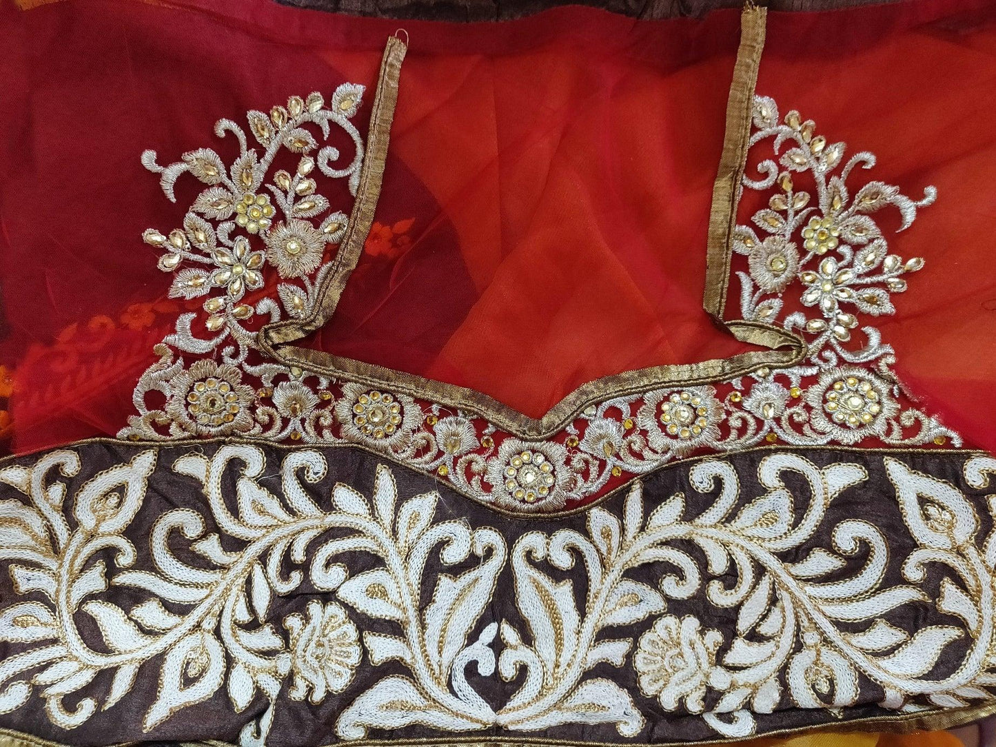 Off White Mustard Net Georgette embroidered Saree CHR13A - Ethnic's By Anvi Creations