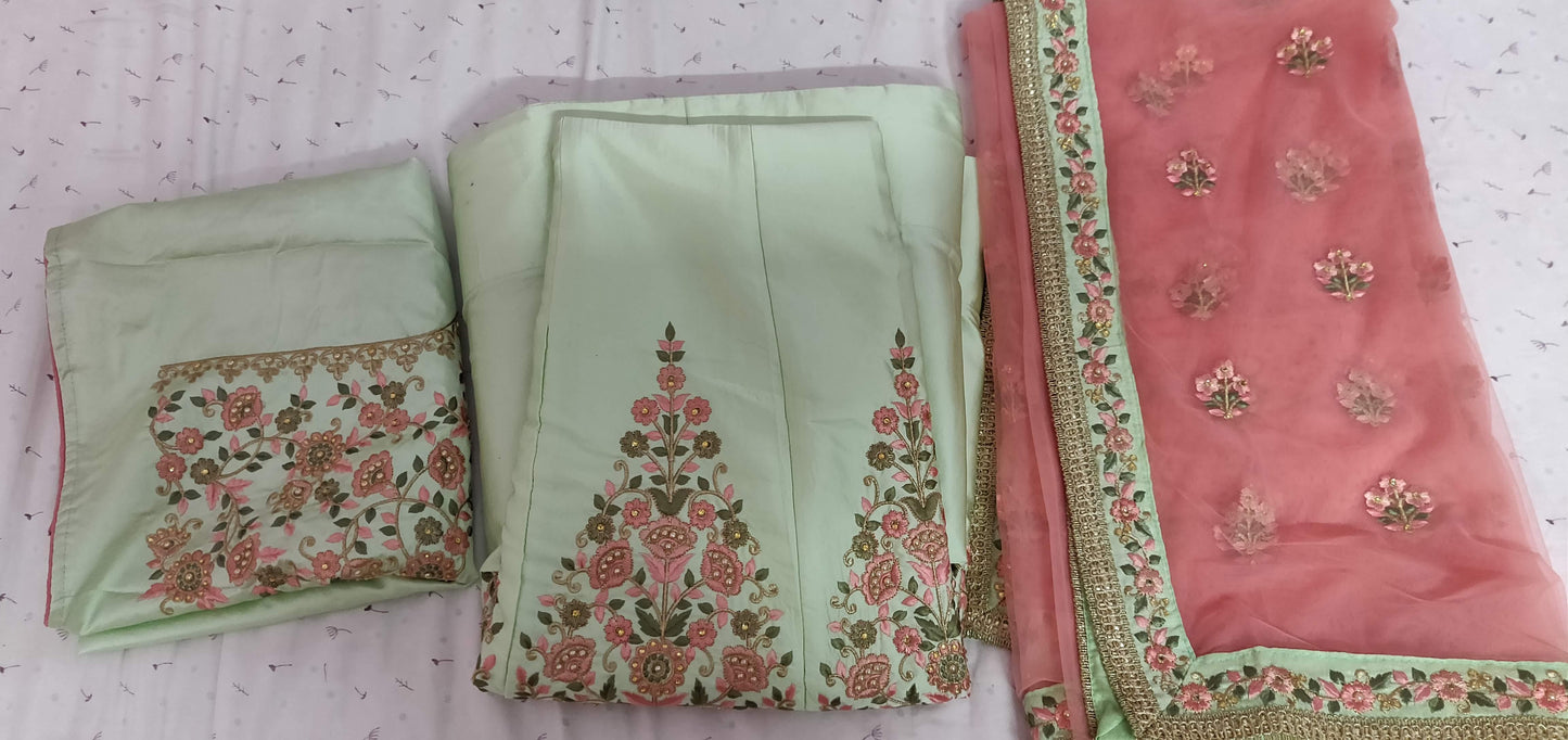 Designer Peach Semi Stitched Satin Silk Lehenga Choli Dupatta 4151-Anvi Creations-Lehenga Choli