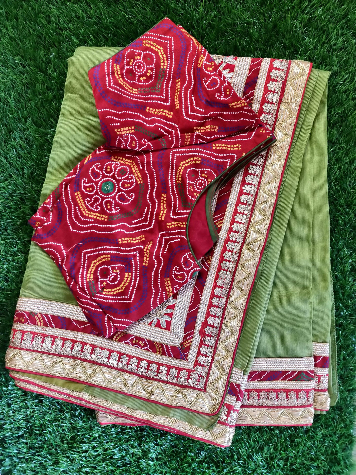 Green Gotta Patti work Kota Saree with Readymade Blouse - Ethnic's By Anvi Creations