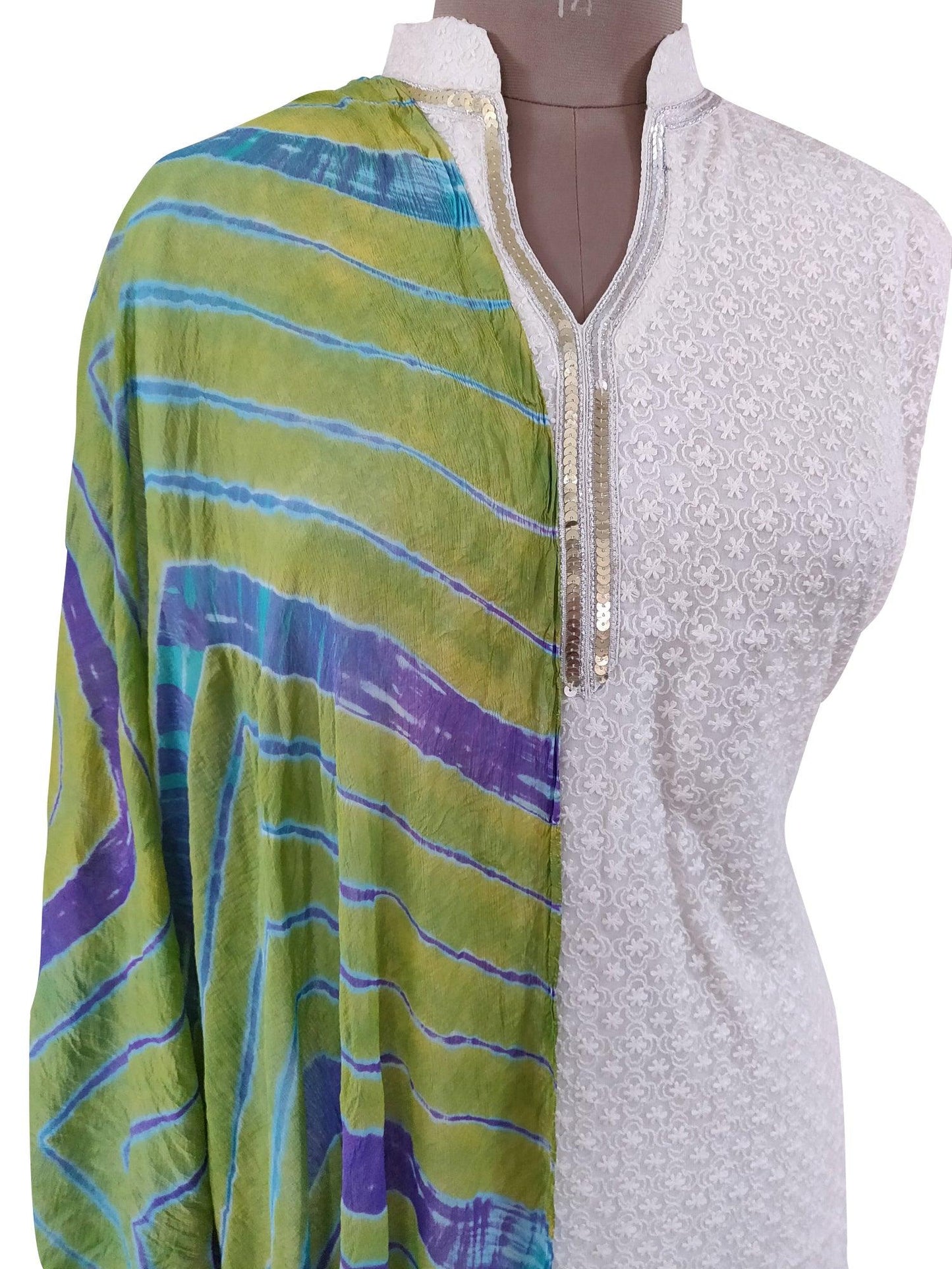 Jaipuri Lehariya Chiffon Green Dupatta JPD05-Anvi Creations-