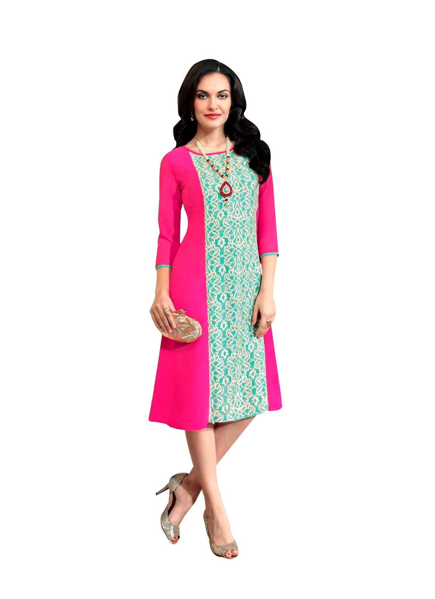 Designer Georgette Pink Kurti Tunic Top Kurta Size 44 SC299 - Ethnic's By Anvi Creations