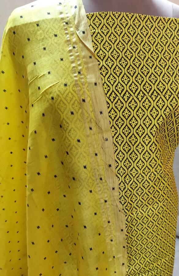 Exclusive Yellow Cotton Silk Screen Printed Unstitched Suit KCB01 - Ethnic's By Anvi Creations