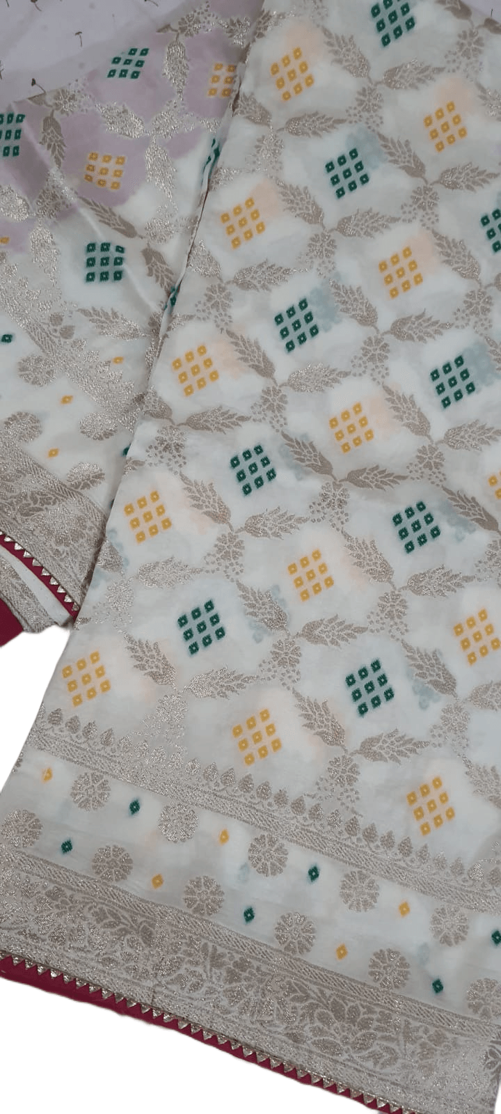 Off White Bandhej Bandhani Pure Georgette Weave Saree KCBG01 - Ethnic's By Anvi Creations