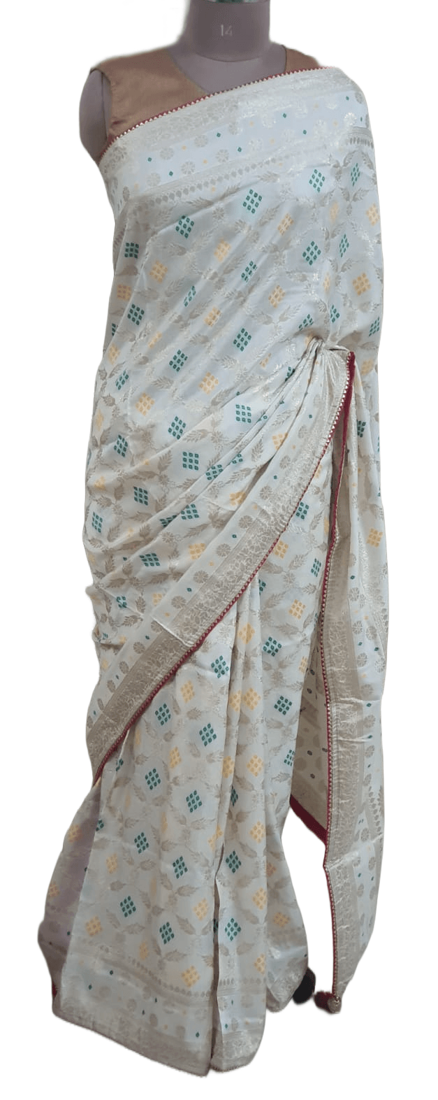 Off White Bandhej Bandhani Pure Georgette Weave Saree KCBG01 - Ethnic's By Anvi Creations