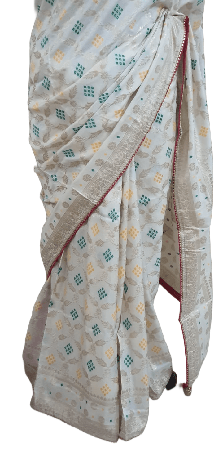 Off White Bandhej Bandhani Pure Georgette Weave Saree KCBG01 - Ethnic's By Anvi Creations
