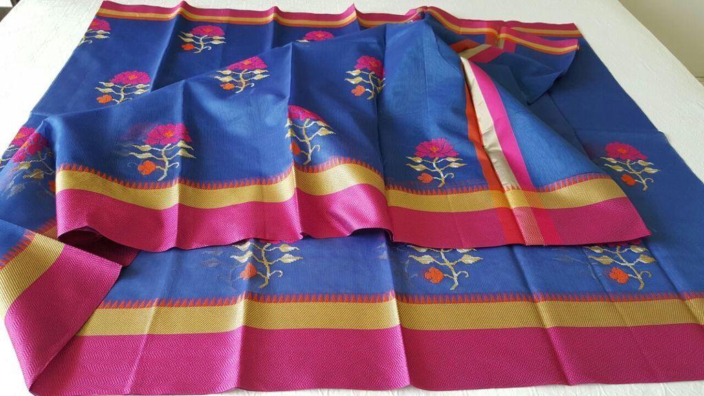 Designer Blue Kota Cotton Embroidered Saree KCS100-Ethnic's By Anvi Creations-Handloom Saree