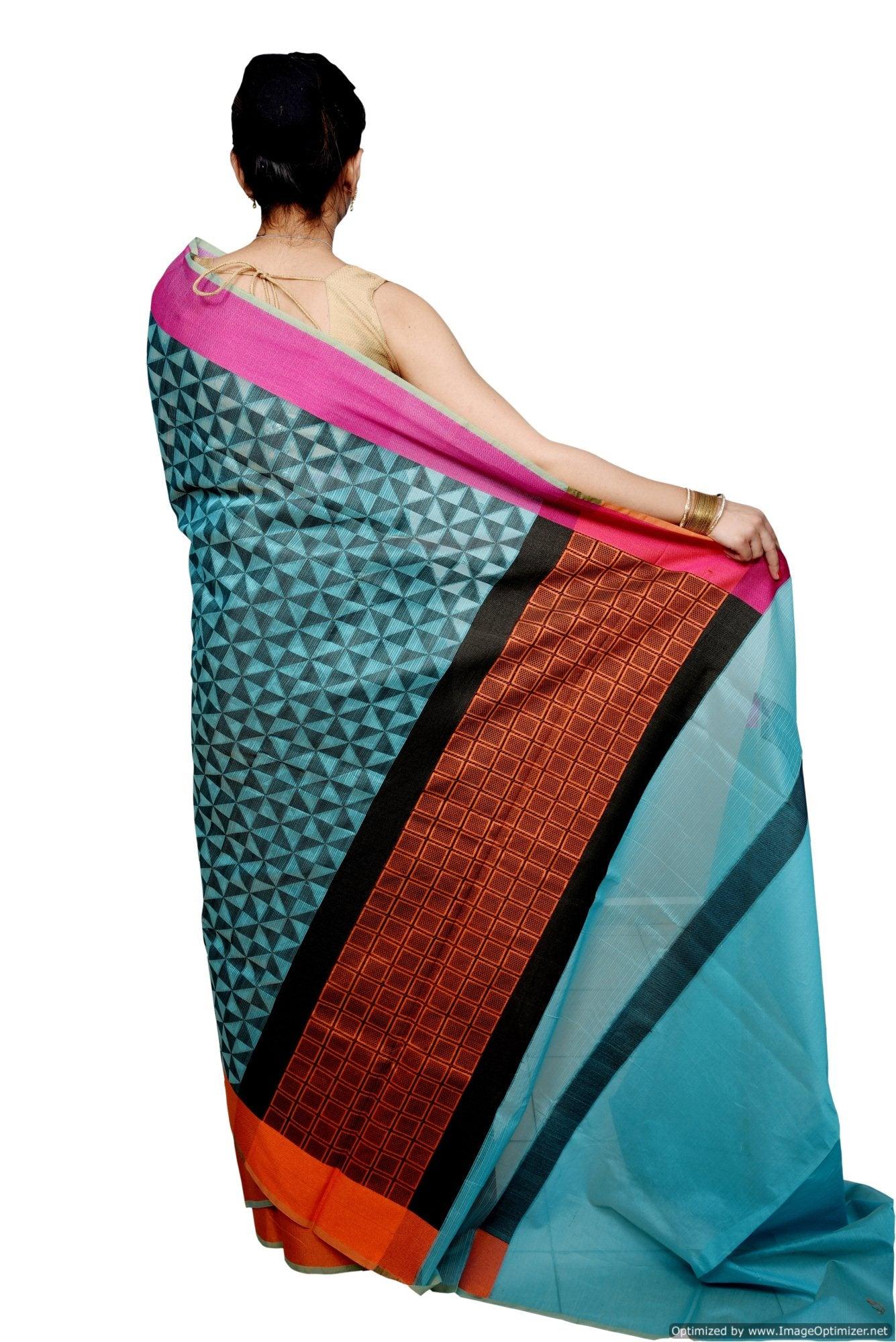 Designer Green Printed Weaven Palla Kota Cotton Saree KCS114-Ethnic's By Anvi Creations-Handloom Saree