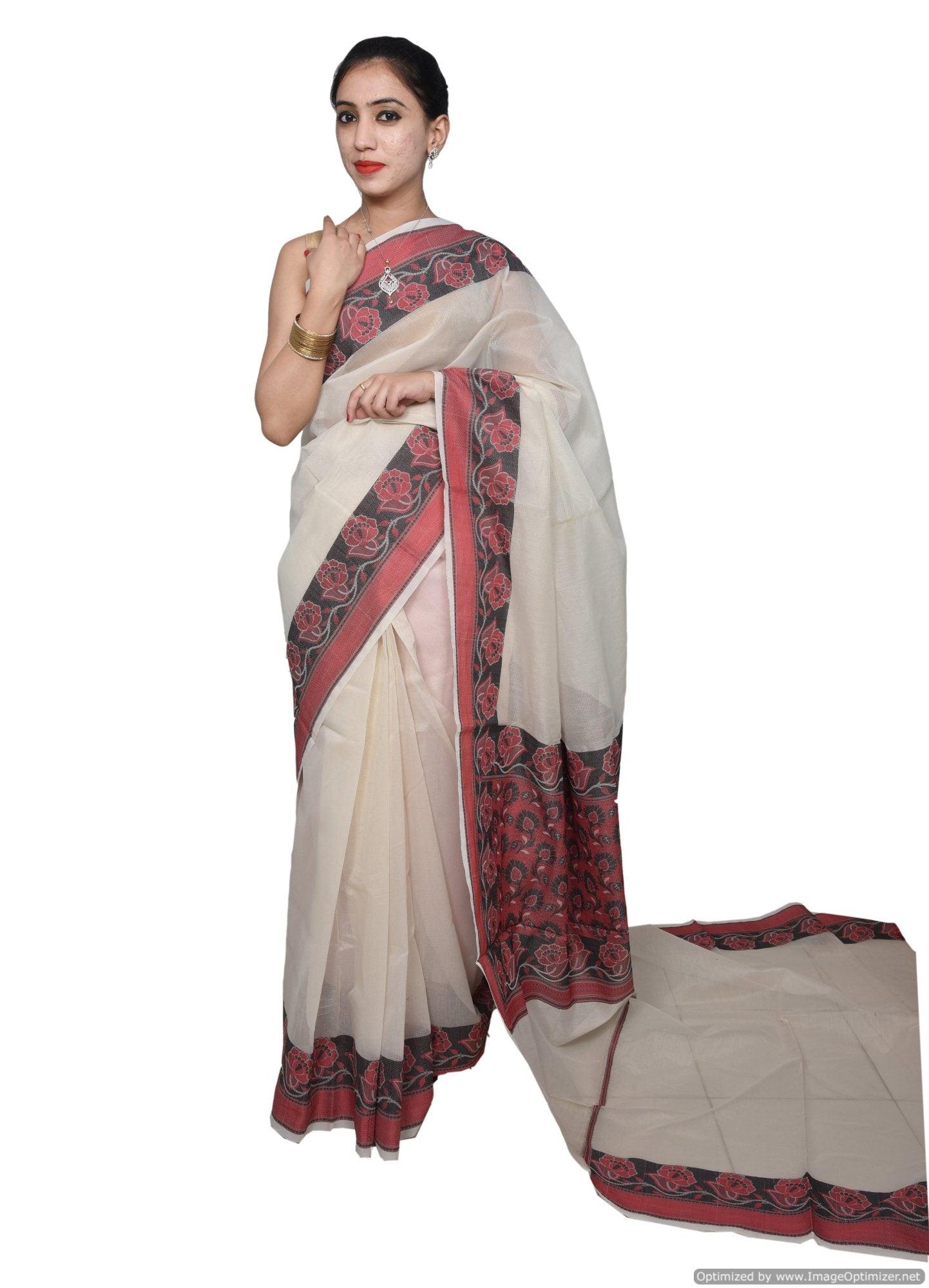 Designer Off White Kota Cotton Saree with Weaven Border KCS115-Ethnic's By Anvi Creations-Handloom Saree
