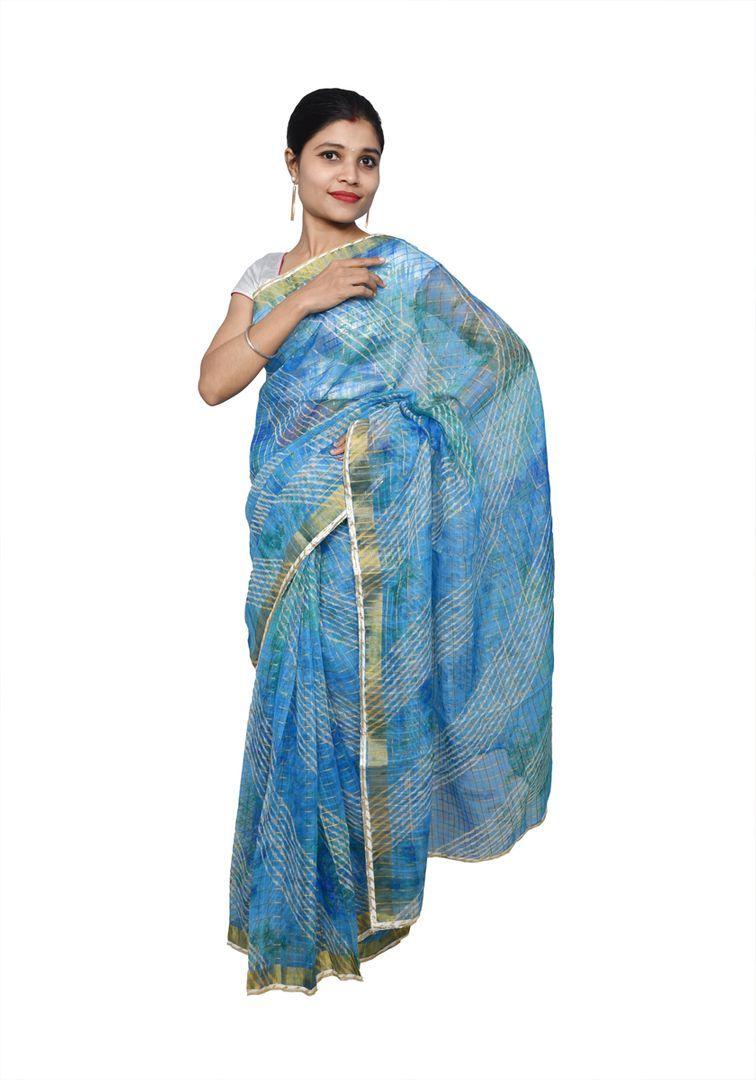 Designer Blue Zari Weaven Kota Shibori Saree KCS119-Ethnic's By Anvi Creations-Handloom Saree