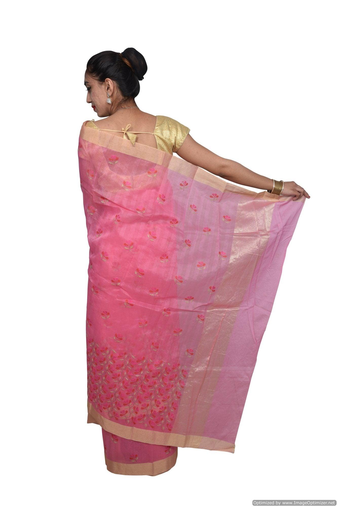 Designer Pink Kota Cotton Embroidered Saree KCS98-Ethnic's By Anvi Creations-Handloom Saree
