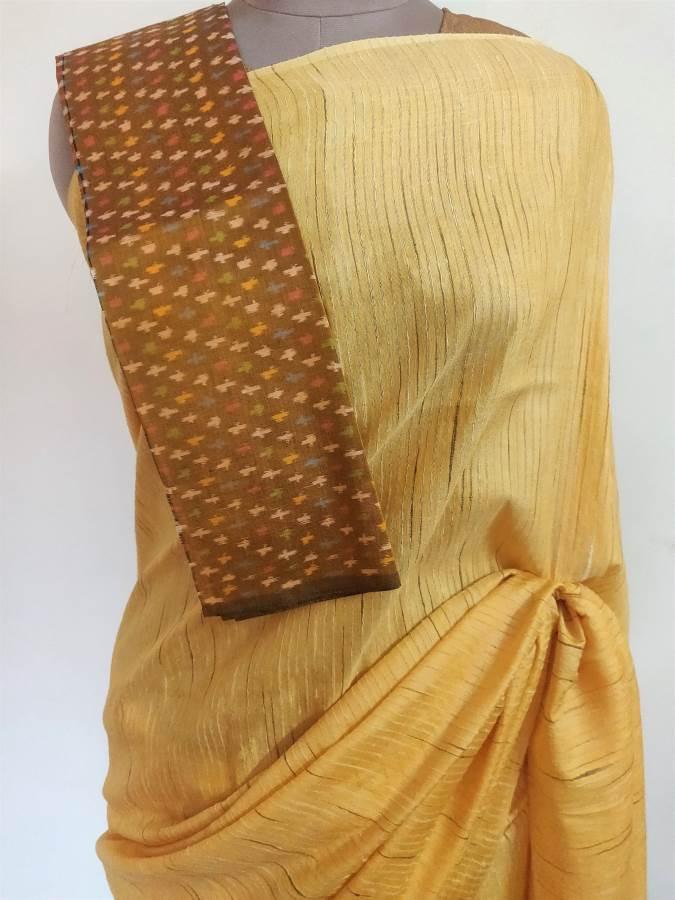 Exclusive Yellow Katan Ghicha Saree with Pure Ikkat Silk Blouse KG01 - Ethnic's By Anvi Creations