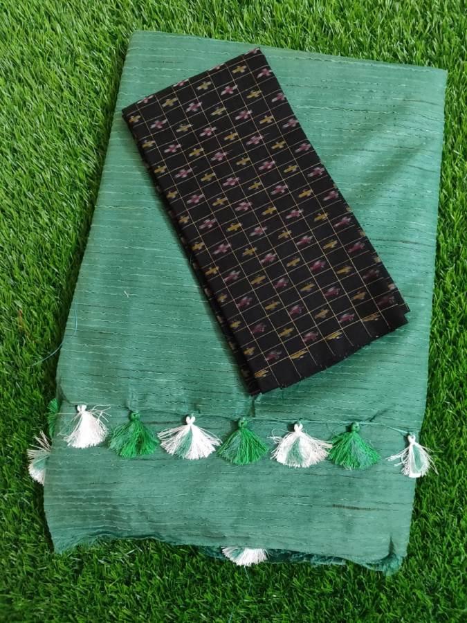 Exclusive Green Katan Ghicha Saree with Pure Ikkat Silk Blouse KG02 - Ethnic's By Anvi Creations