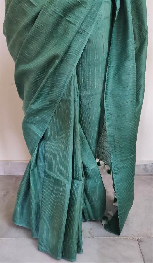 Exclusive Green Katan Ghicha Saree with Pure Ikkat Silk Blouse KG02 - Ethnic's By Anvi Creations