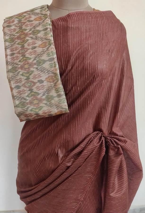 Exclusive Rust Brown Ghicha Saree with Pure Ikkat Silk Blouse KG03 - Ethnic's By Anvi Creations