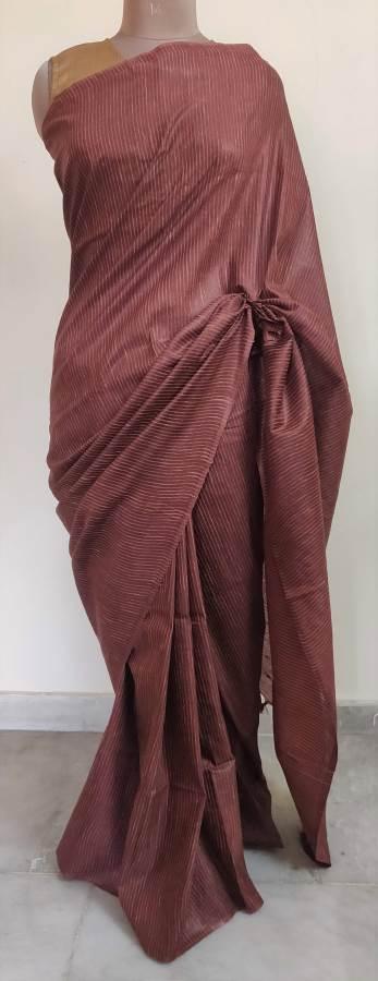 Exclusive Rust Brown Ghicha Saree with Pure Ikkat Silk Blouse KG03 - Ethnic's By Anvi Creations