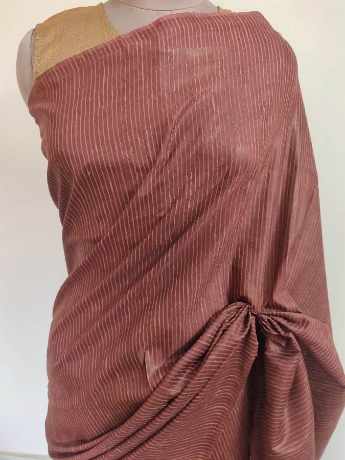 Exclusive Rust Brown Ghicha Saree with Pure Ikkat Silk Blouse KG03 - Ethnic's By Anvi Creations