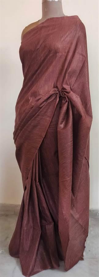 Exclusive Rust Brown Ghicha Saree with Pure Ikkat Silk Blouse KG03 - Ethnic's By Anvi Creations