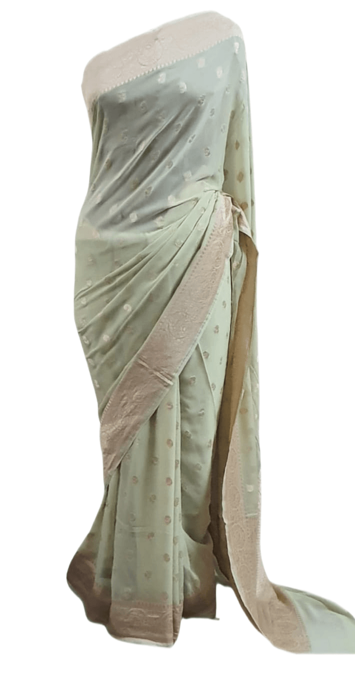 Exclusive Lime Green Pure Khaddi Georgette Banarasi Saree - Ethnic's By Anvi Creations