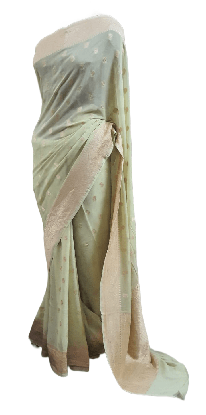 Exclusive Lime Green Pure Khaddi Georgette Banarasi Saree - Ethnic's By Anvi Creations