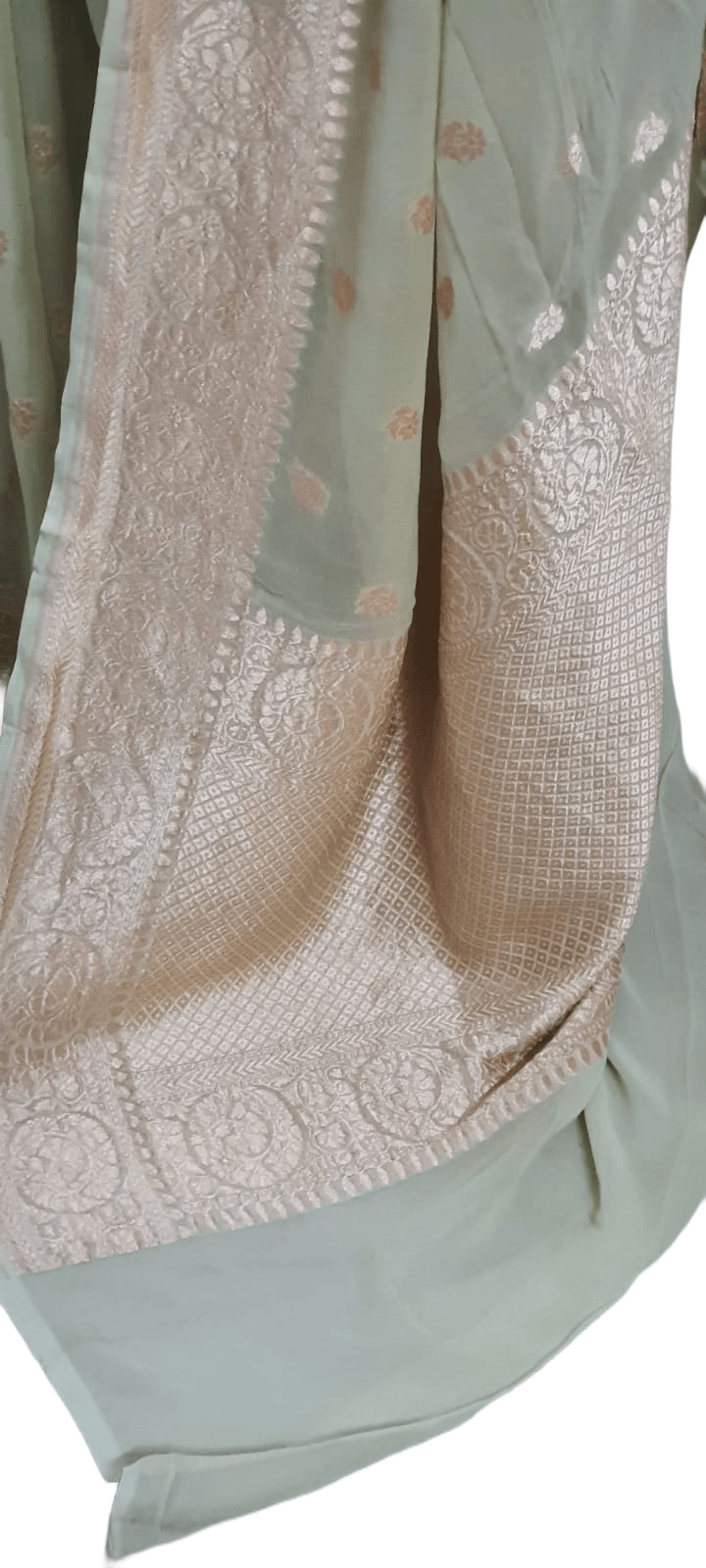Exclusive Lime Green Pure Khaddi Georgette Banarasi Saree - Ethnic's By Anvi Creations