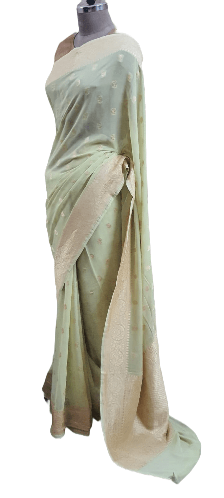 Exclusive Lime Green Pure Khaddi Georgette Banarasi Saree - Ethnic's By Anvi Creations