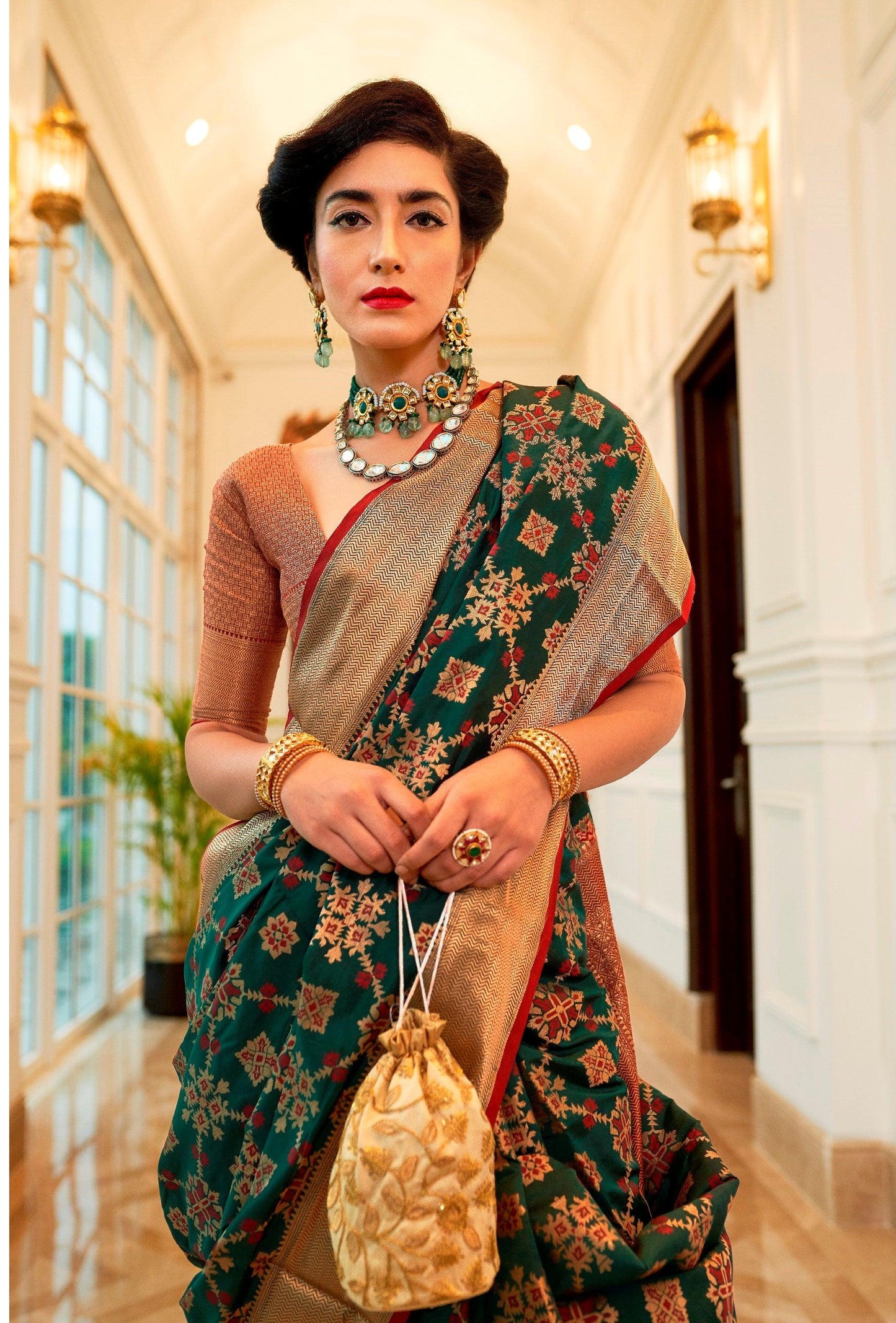 Designer Green Patola Weave Heavy Look Silk Saree KM02 - Ethnic's By Anvi Creations