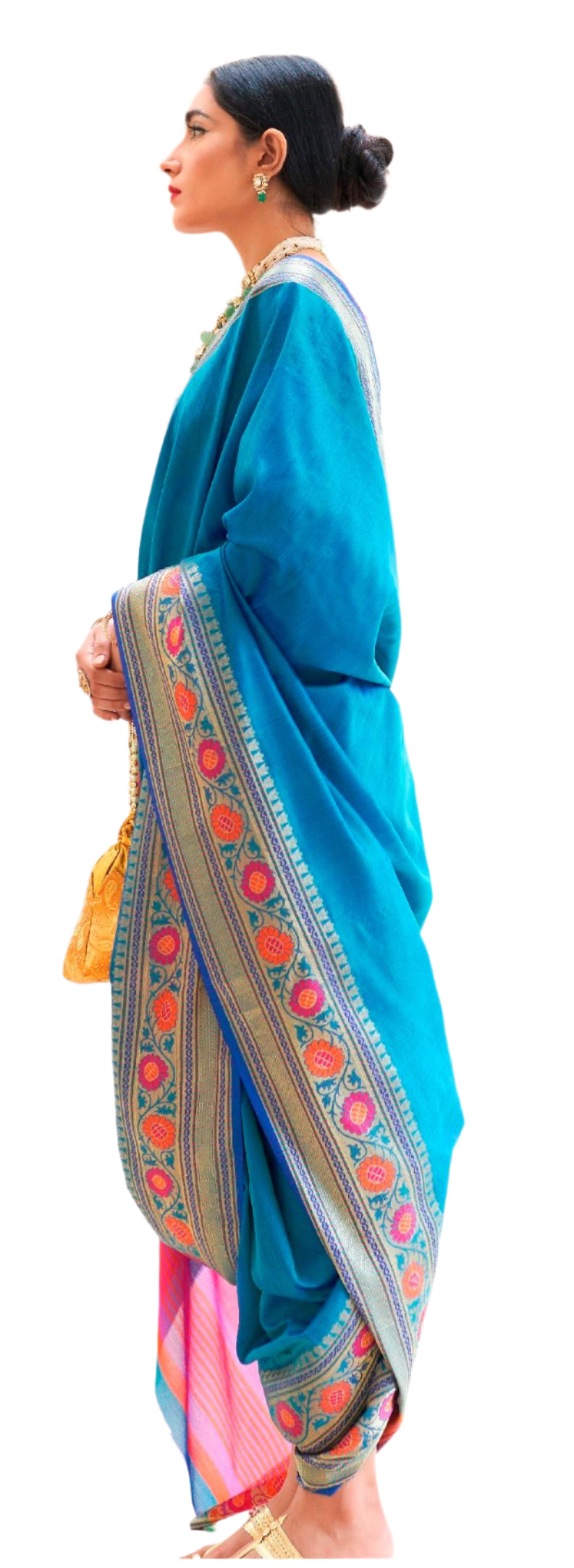 Designer Tuquoise Blue Silk Saree KN01 - Ethnic's By Anvi Creations
