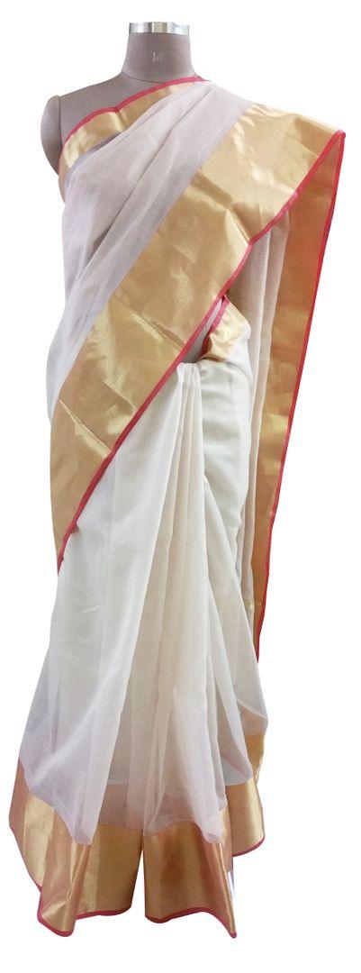 Designer Off White Gold Border Kota Cotton saree KSS54-Ethnic's By Anvi Creations-Handloom Saree