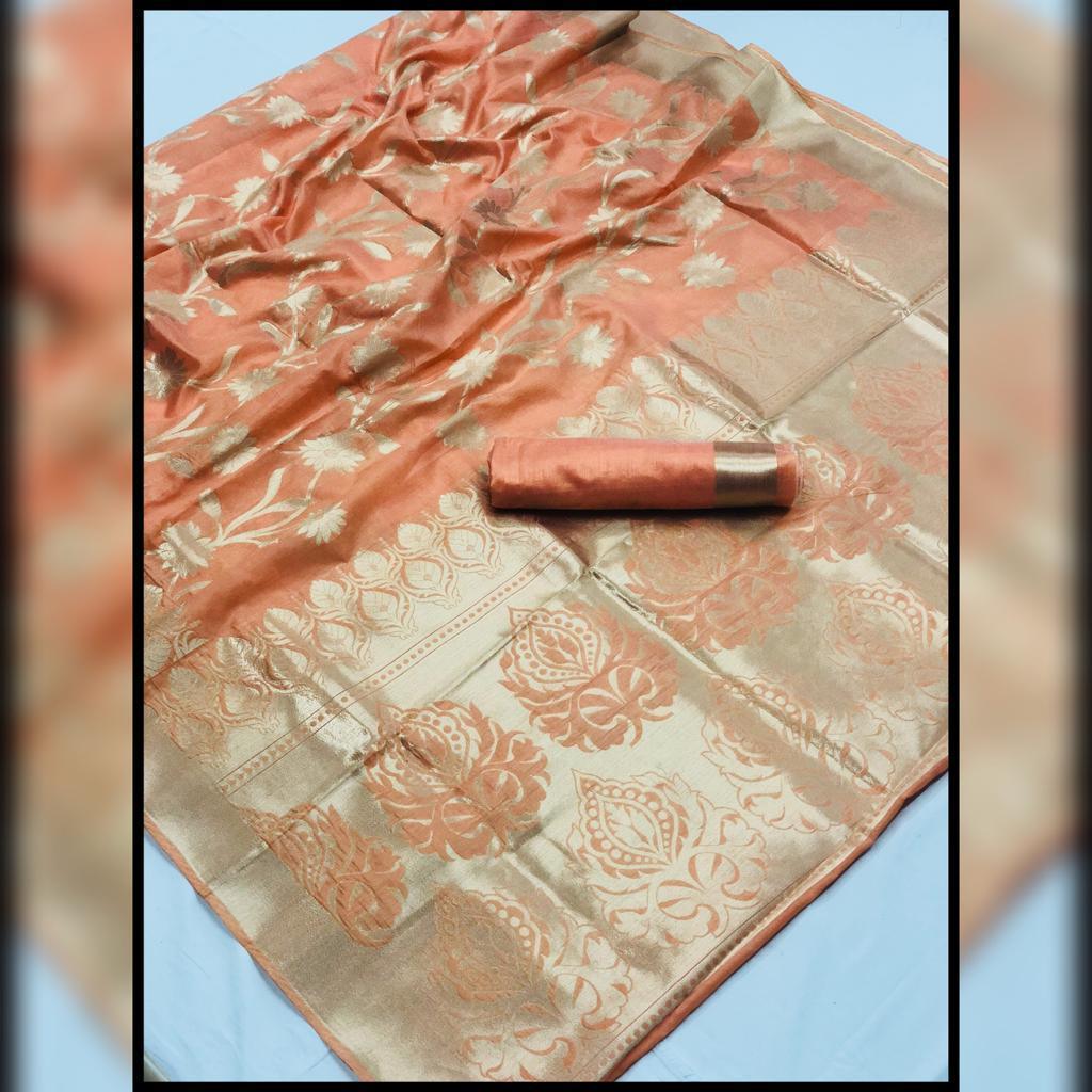 Designer Light Orange Weaven Silk Saree KL08-Anvi Creations-Weaven Silk Saree