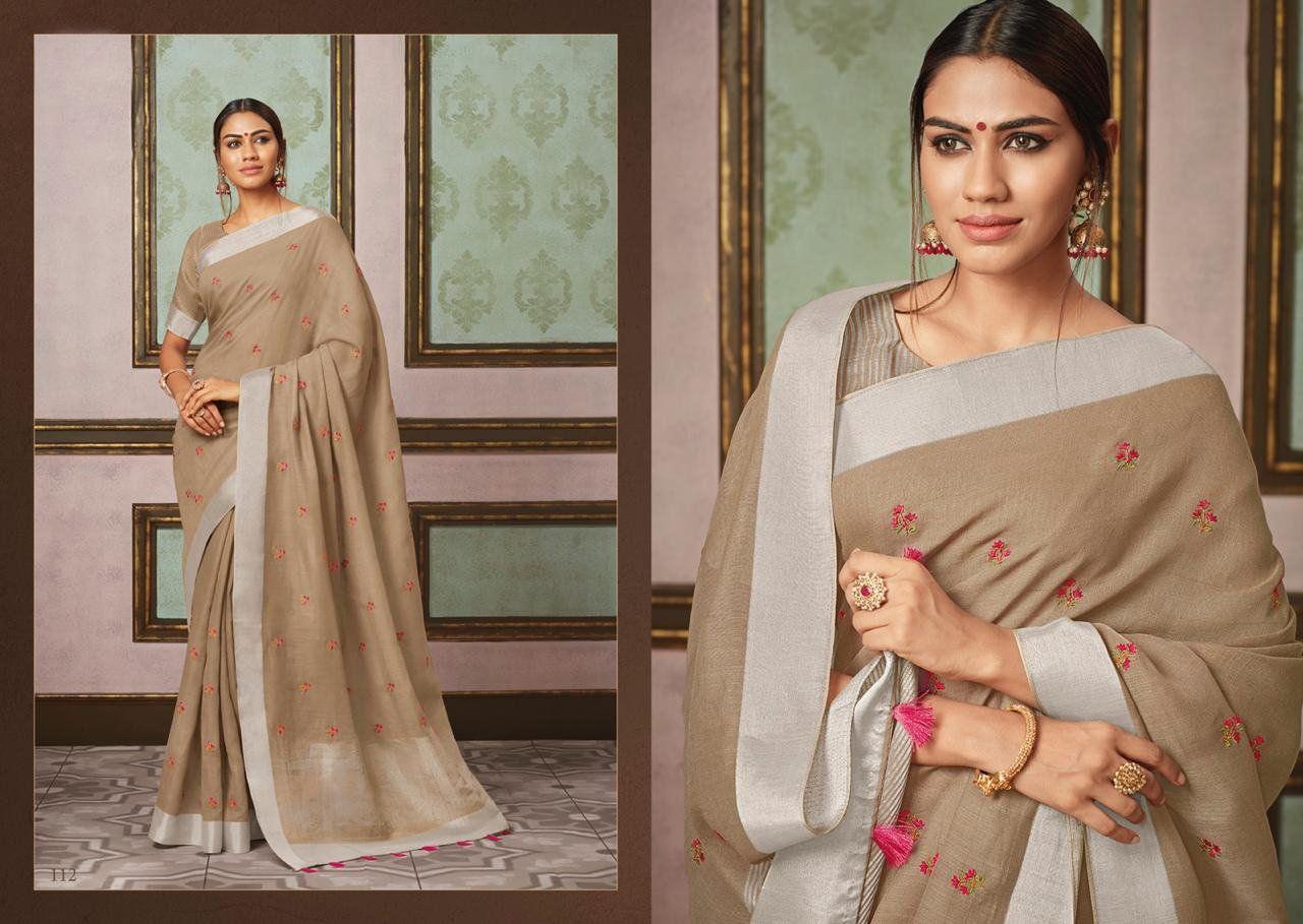Designer Brown Linen Cotton Embroidered Saree LT112-Anvi Creations-Handloom saree,Linen Embroidered Saree