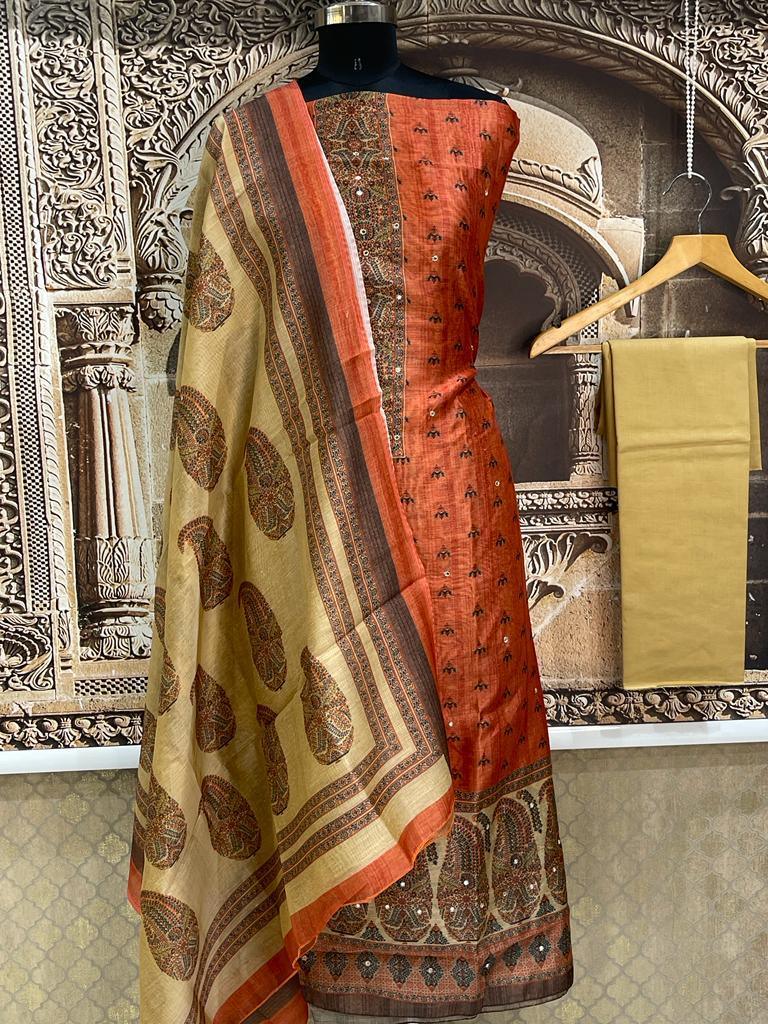 Rust Orange Pure Maheshwari Silk Digital Printed Suit with Dupatta MH3 Ethnic s By Anvi Creations