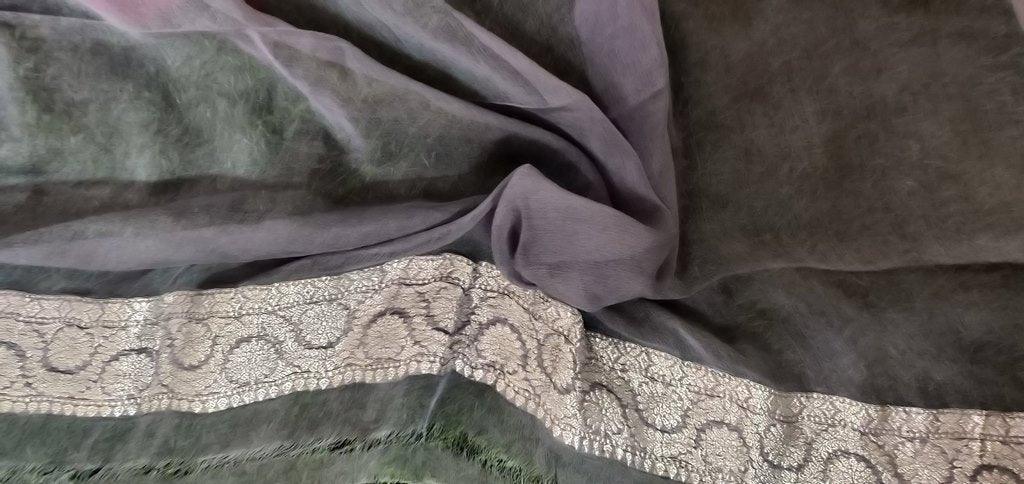 Maroon Grey Banarasi Pure Khaddi Chiffon Saree MK02 - Ethnic's By Anvi Creations