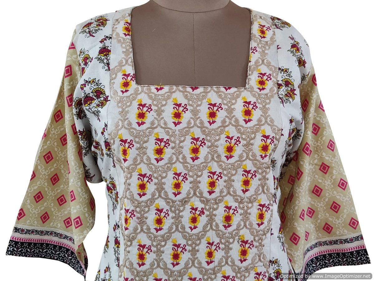 Designer White Semi Stitched Kurti Kurta Embroidered MS4B-Anvi Creations-Pakistani Kurti