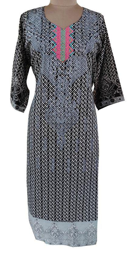 Designer Pakistani Black Semi Stitched Kurti Kurta Embroidered MS5a-Anvi Creations-Pakistani Kurti