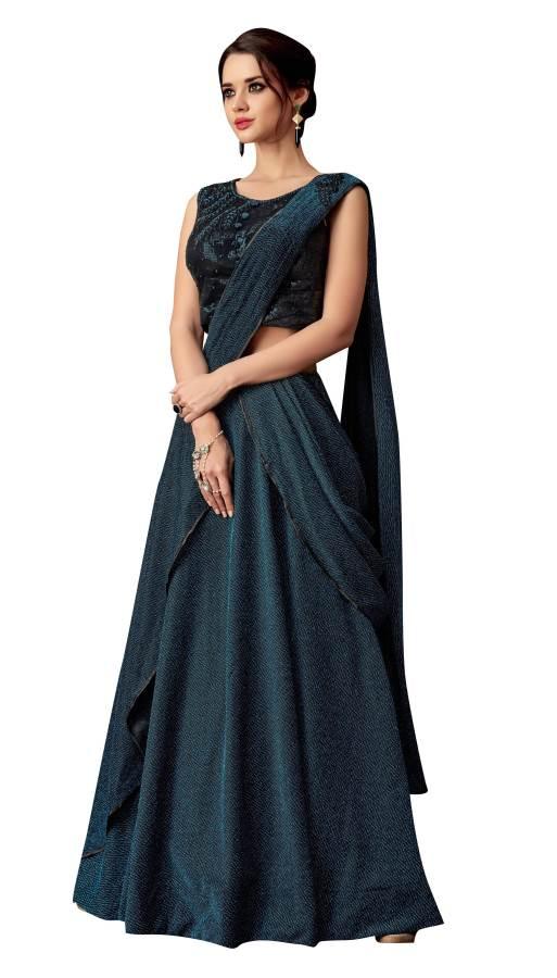 Turquoise Blue Ready To Wear Heavy Indo Western Lehenga Saree 5108 - Ethnic's By Anvi Creations