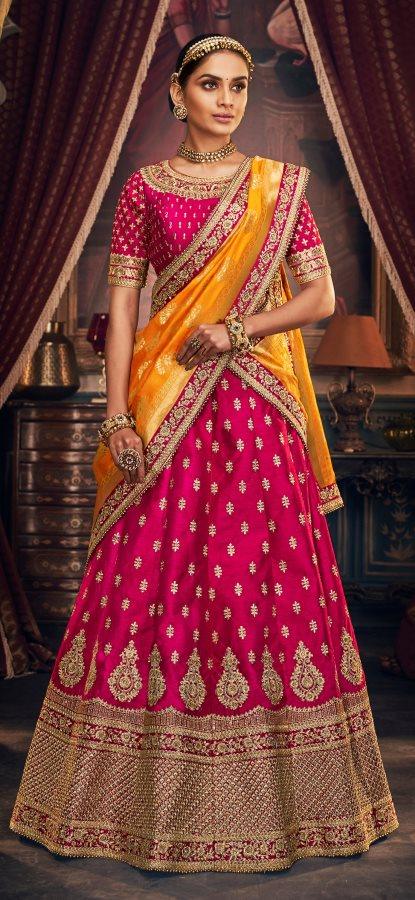 Semi Stitched Magenta Handloom Silk Bridal Partywear Lehenga Choli NAK Ethnic s By Anvi Creations