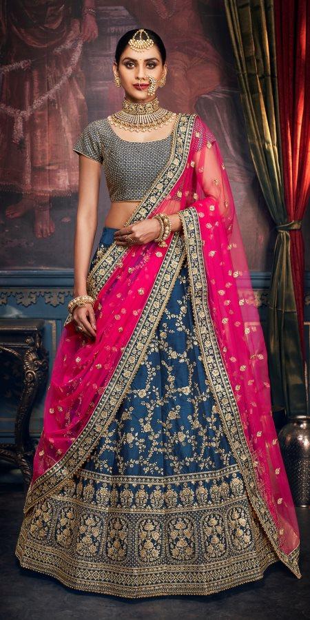 Semi Stitched Peacock Blue Handloom Silk Bridal Partywear Lehenga Choli NAK5163 - Ethnic's By Anvi Creations