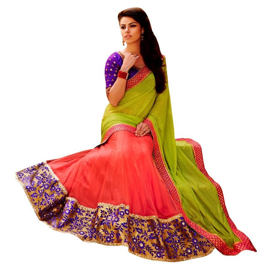 Lemon Green Georgette Lehenga Saree SC6007-Anvi Creations-Designer Saree