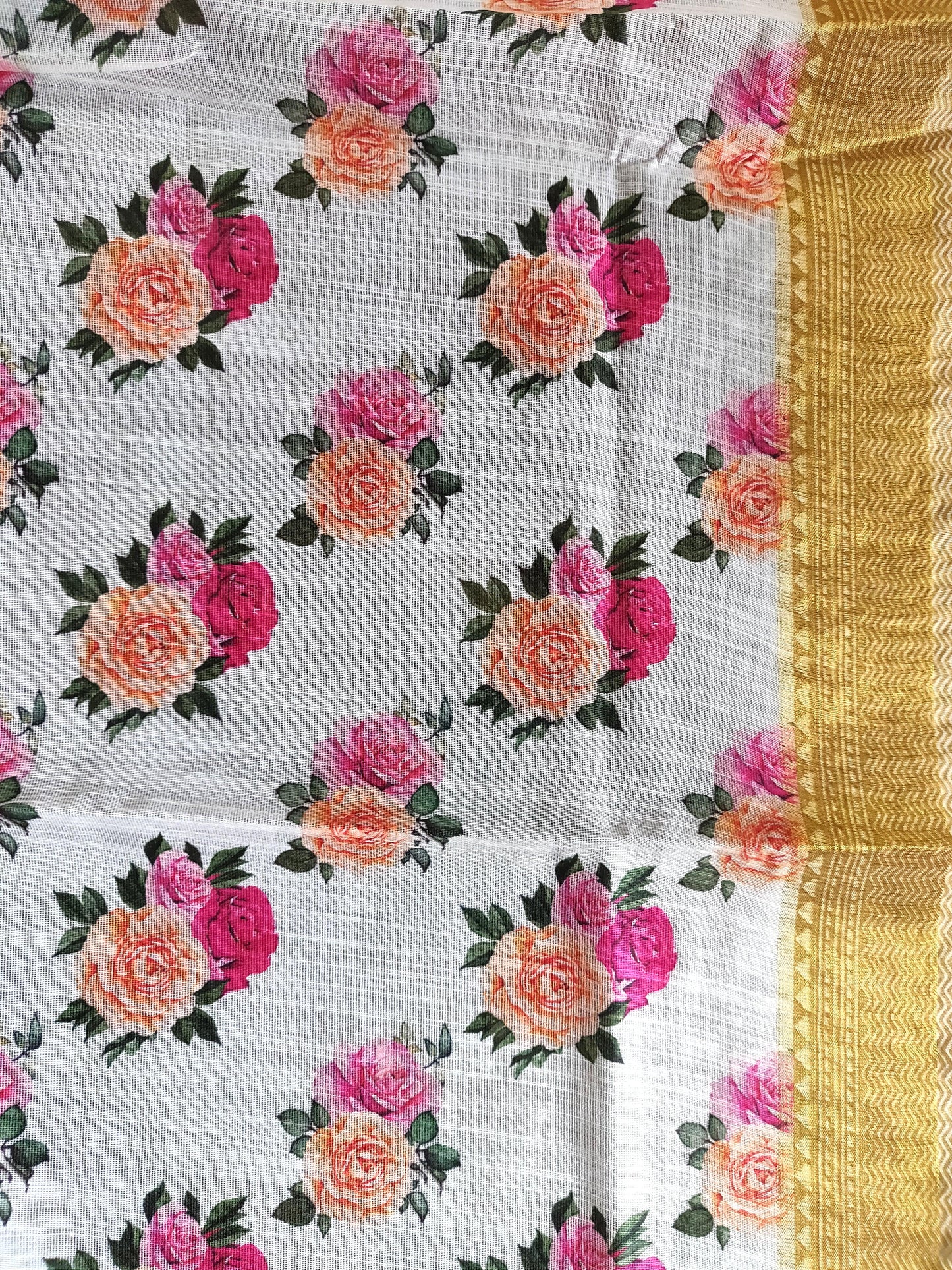 Designer Off white Floral Printed Linen Silk Saree ND03-Anvi Creations-Handloom saree