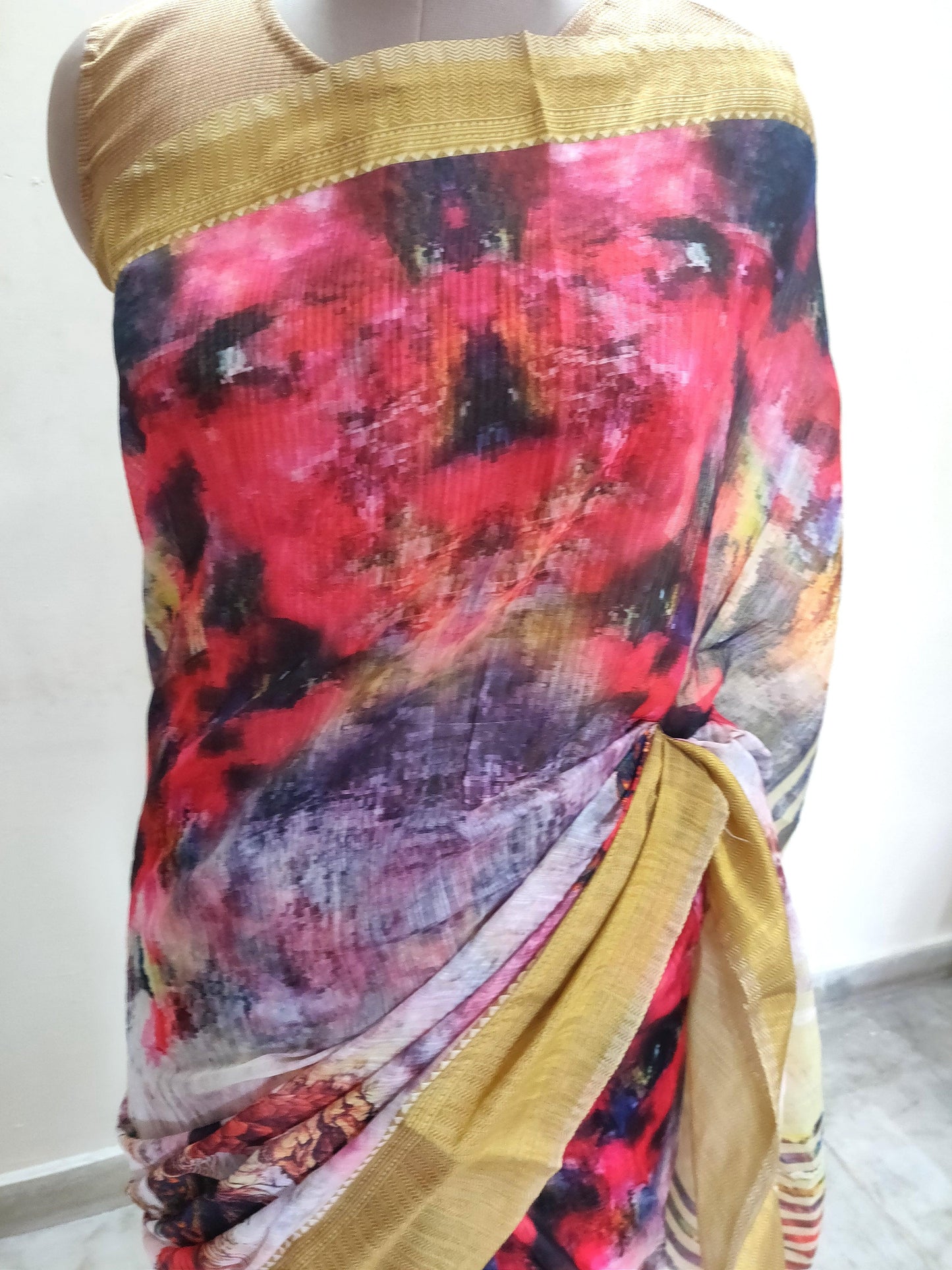 Designer Multi Digital Printed Linen Silk Saree ND04-Anvi Creations-Handloom saree,Linen Saree