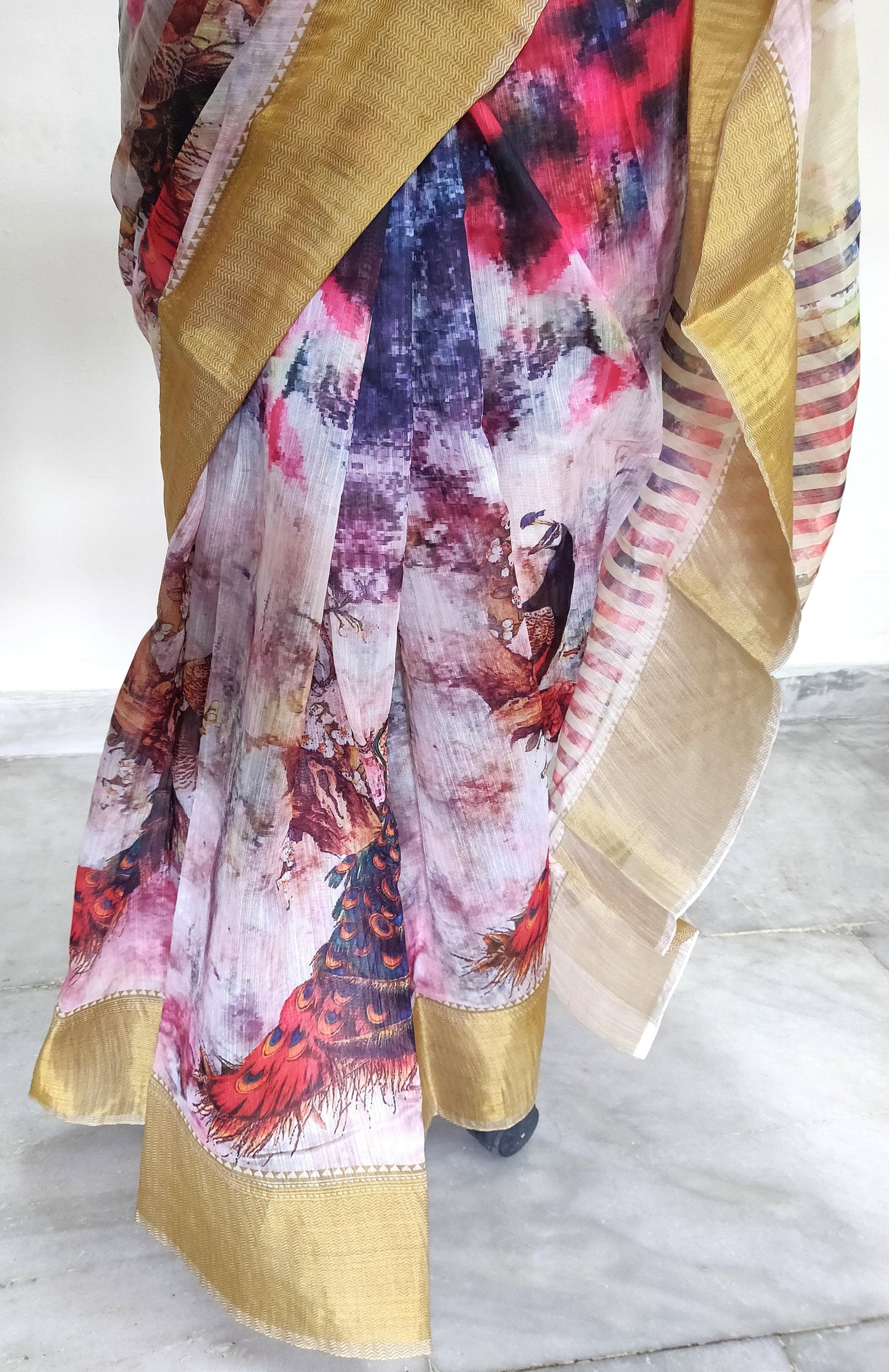 Designer Multi Digital Printed Linen Silk Saree ND04-Anvi Creations-Handloom saree,Linen Saree