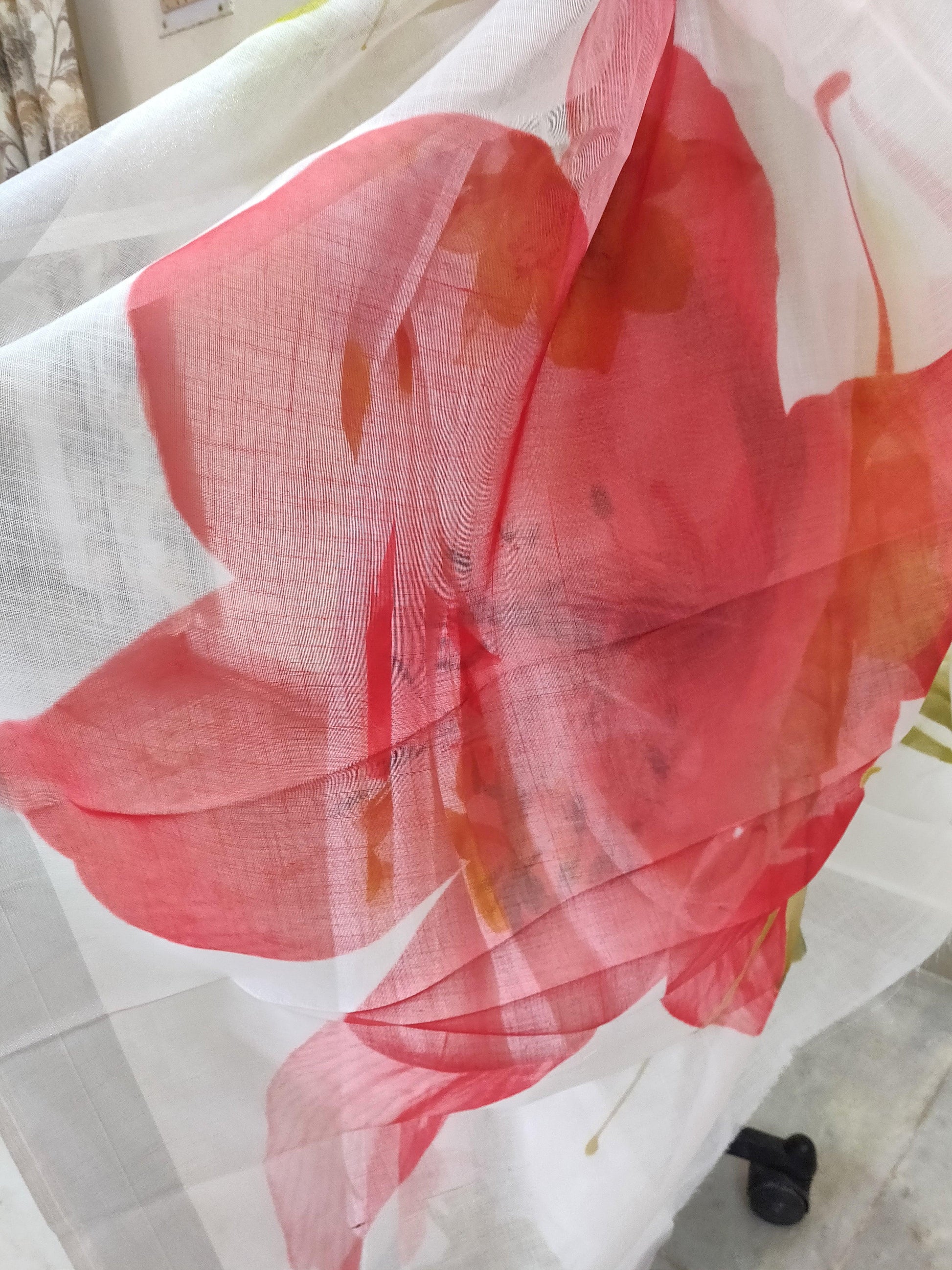 Designer Off White Floral Printed Linen Silk Saree ND05-Anvi Creations-Handloom saree,Linen Saree
